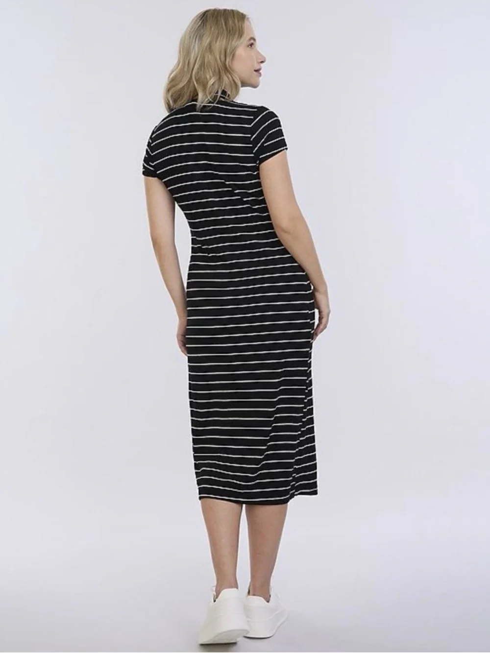 Striped Black Maternity Midi Dress - Picture 2 of 2